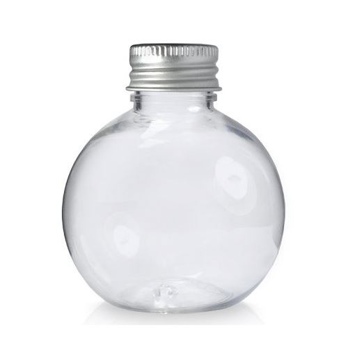 Plastová fľaštička v tvare gule číra s hliníkovým viečkom, 300 ml