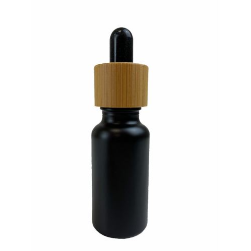 Čierna sklenená fľaštička s bambusovou pipetou, 30 ml