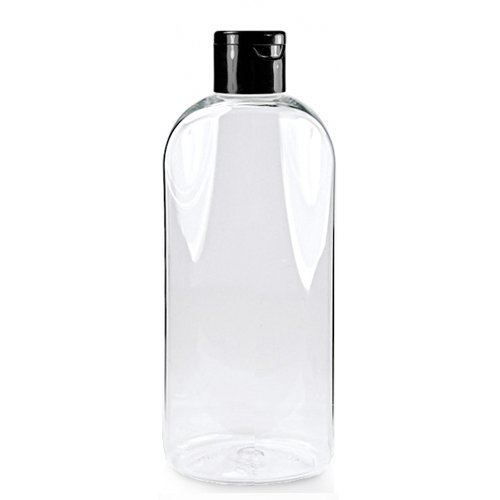 Plastová fľaštička číra s čiernym uzáverom flip top 24/415, 250 ml